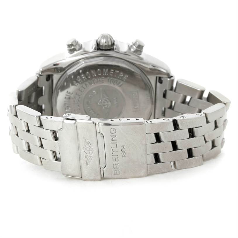The image shows the back and bracelet of a Breitling Windrider A13358 Stainless Steel Mother of Pearl Dial A13358 Stainless Steel Mother of Pearl Dial model watch.