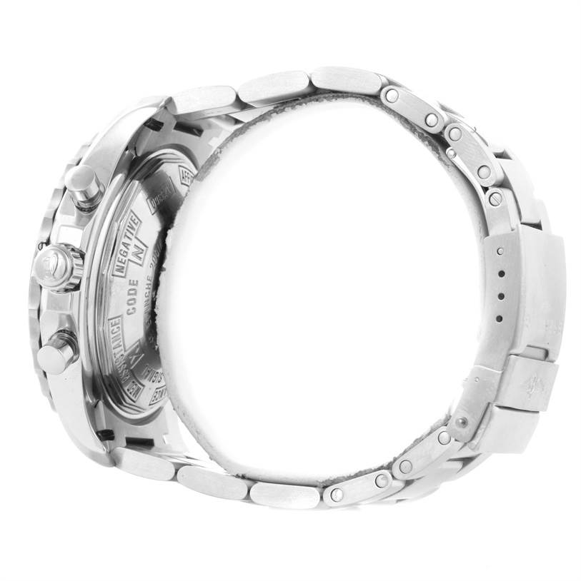 This side view of the Breitling Professional Series A23360 Men
s Stainless Steel Black Dial A23360 Men
s Stainless Steel Black Dial watch shows the back case, pushers, and metal bracelet.