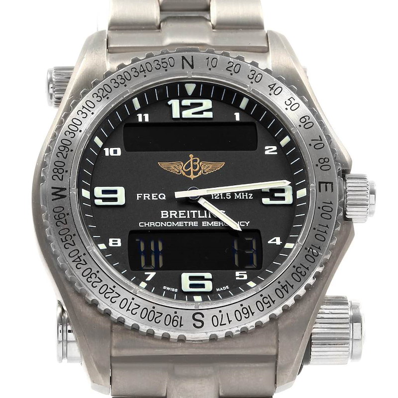 Breitling Emergency Superquartz LCD Titanium Watch E76321 Box Papers SwissWatchExpo