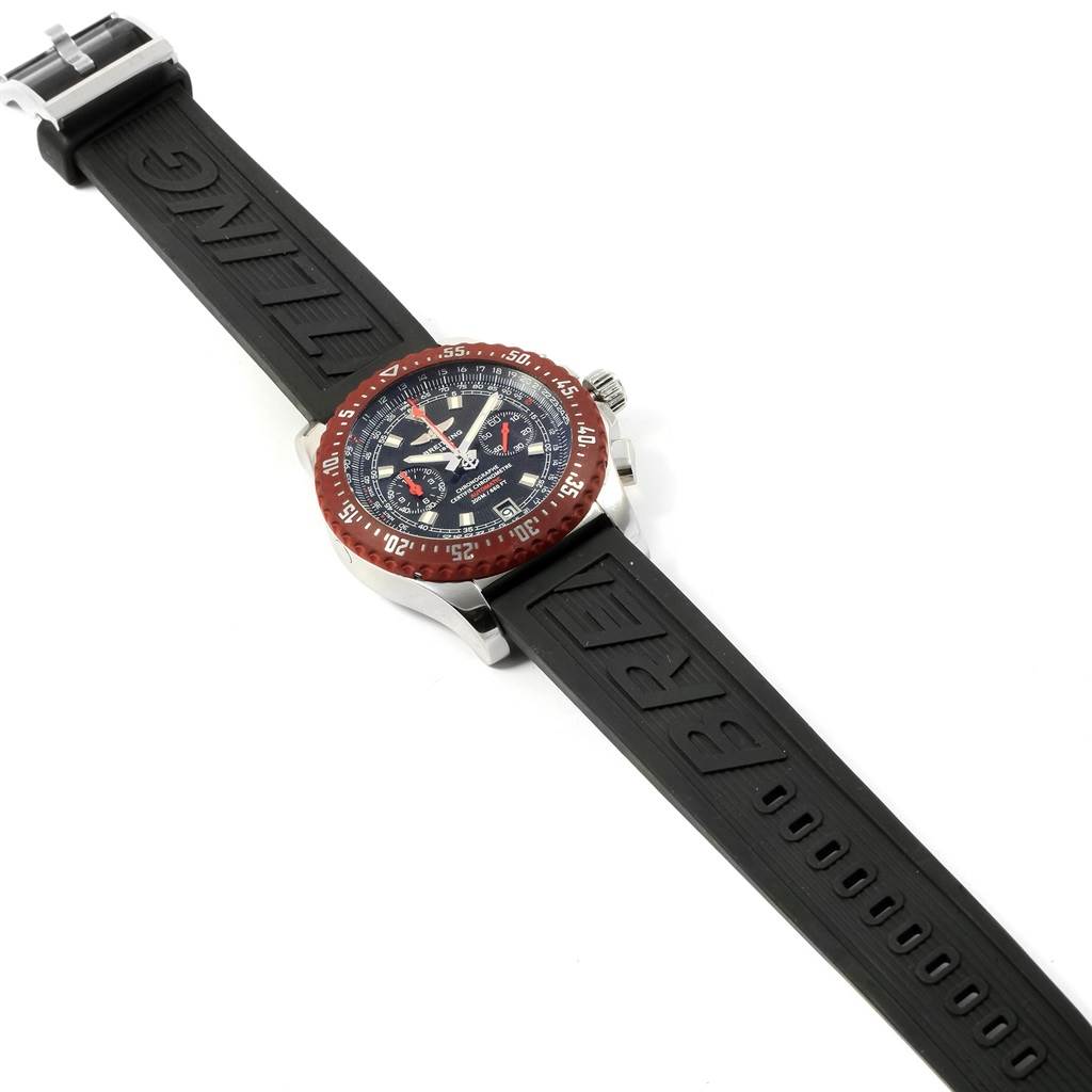 The Breitling Professional Series M27363 Men's Stainless Steel Black Dial M27363 Men's Stainless Steel Black Dial model watch is shown at an angle displaying the entire front face, bezel, strap, and buckle.