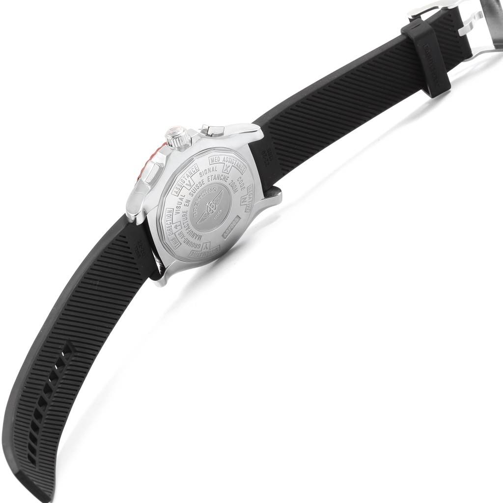 The image shows the back case and black strap of the Breitling Professional Series M27363 Men's Stainless Steel Black Dial M27363 Men's Stainless Steel Black Dial watch.