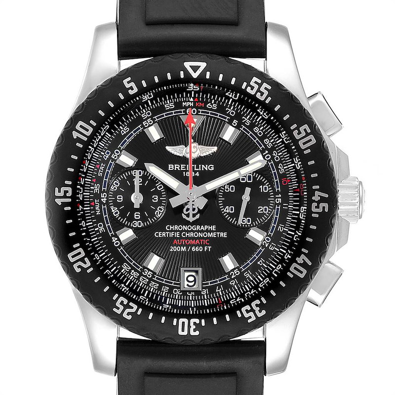 Breitling Skyracer Raven Black Dial Ruber Strap Steel Mens Watch A27364 SwissWatchExpo