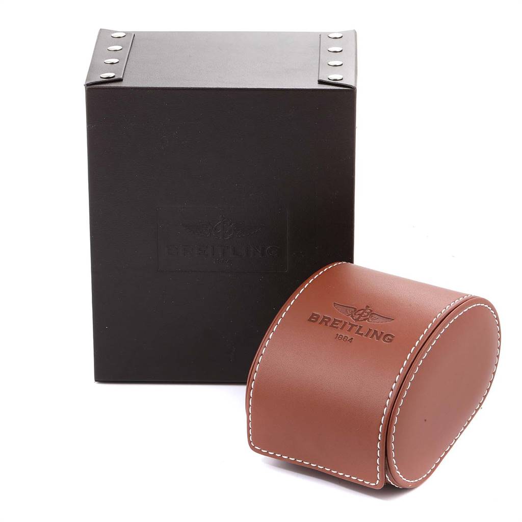 The image shows the packaging box and a brown leather case for the Breitling Professional Series A27364 Men's Stainless Steel Black Dial A27364 Men's Stainless Steel Black Dial watch.