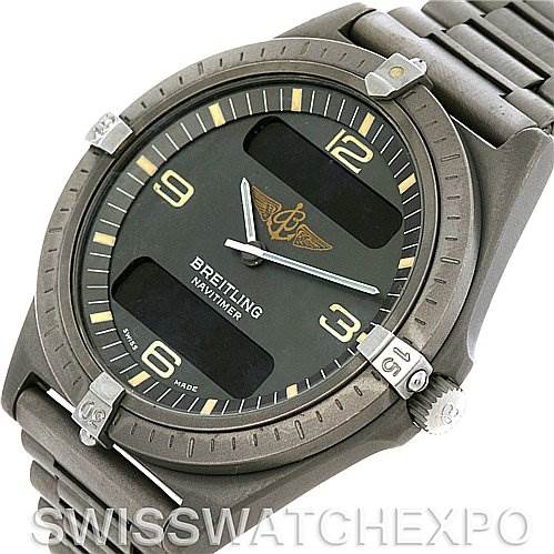 This image shows a Professional Series Breitling Navitimer watch from an angled top-down view, highlighting its face and bracelet.