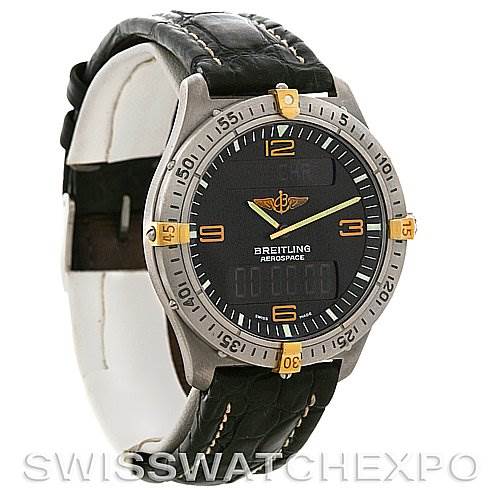 The image shows a Breitling Professional Series F56062 Men's Titanium Grey Dial F56062 Men's Titanium Grey Dial Aerospace model watch at an angled front view, highlighting its face, bezel, and strap.