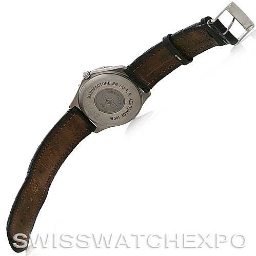 The image shows the back view of a Breitling Professional Series F56062 Men's Titanium Grey Dial F56062 Men's Titanium Grey Dial watch with its leather strap and metal buckle visible.