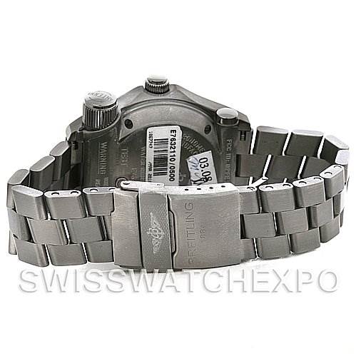 The image shows the back view of a Breitling Professional Series E7632110 Men's Titanium Orange Dial E7632110 Men's Titanium Orange Dial watch, highlighting its bracelet and clasp.