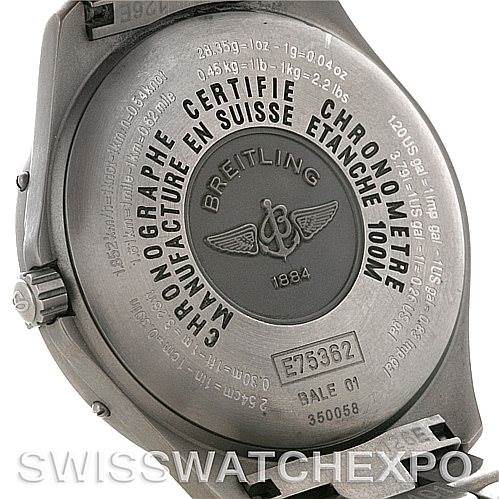 The image shows the back case of a Breitling Professional Series E75362 Men's Titanium Blue Dial E75362 Men's Titanium Blue Dial watch.