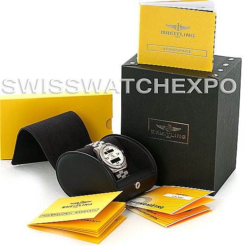 The image shows a Breitling Professional Series E79362 Men's Titanium Silver Dial E79362 Men's Titanium Silver Dial watch with its box, manuals, and presentation case from a front angle.