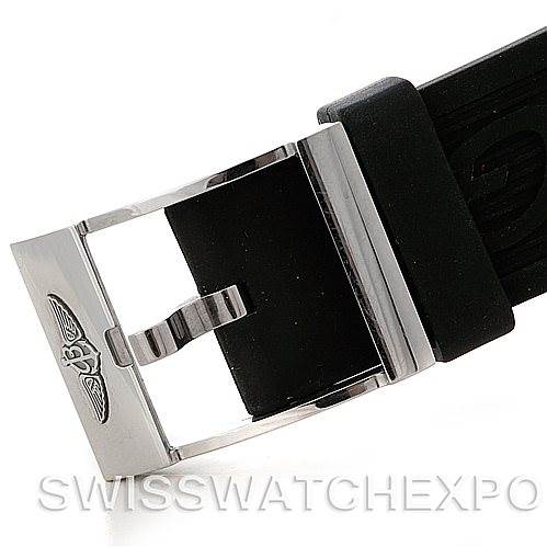 The image shows a close-up of a Breitling Professional Series E79362 Men's Titanium Silver Dial E79362 Men's Titanium Silver Dial watch buckle and part of the black strap.