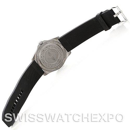 The image shows the back view of a Breitling Professional Series E79362 Men's Titanium Silver Dial E79362 Men's Titanium Silver Dial watch with a black strap.