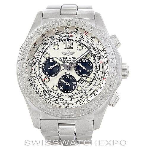 The image shows a frontal view of the Breitling Professional Series A42362 Men's Stainless Steel Silver Dial A42362 Men's Stainless Steel Silver Dial watch, highlighting the face, bezel, and part of the stainless steel bracelet.