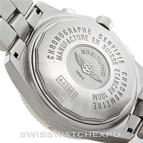 The image shows the back case and part of the bracelet of a Breitling Professional Series A42362 Men's Stainless Steel Silver Dial A42362 Men's Stainless Steel Silver Dial watch.