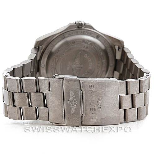 The image shows the back and clasp view of the Breitling Professional Series E79362 Men's Titanium Silver Dial E79362 Men's Titanium Silver Dial watch, highlighting its bracelet and engraved clasp.