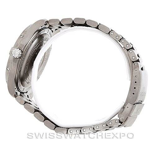 The image shows a side view of the Breitling Professional Series E79362 Men's Titanium Silver Dial E79362 Men's Titanium Silver Dial watch, highlighting the case thickness and metal bracelet.