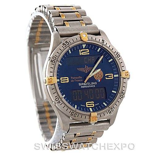 This is a Breitling Professional Series F56062 Men's Titanium Blue Dial F56062 Men's Titanium Blue Dial "Aerospace" model watch, shown from a front angle displaying its face, bezel, and bracelet.