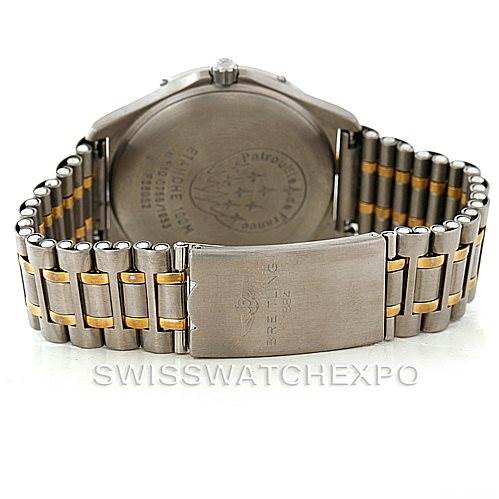 The image shows the back of the Breitling Professional Series F56062 Men's Titanium Blue Dial F56062 Men's Titanium Blue Dial watch, highlighting the case back and metal bracelet with clasp.