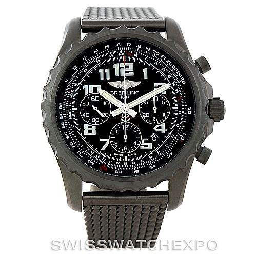 The image shows a front view of the Breitling Professional Series M2336022-BC17-150M Men's Stainless Steel Black Dial M2336022-BC17-150M Men's Stainless Steel Black Dial watch, highlighting its dial, bezel, and mesh strap.