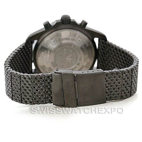 The image shows the back of the Breitling Professional Series M2336022-BC17-150M Men's Stainless Steel Black Dial M2336022-BC17-150M Men's Stainless Steel Black Dial watch, focusing on the case back and the clasp of the metal bracelet.