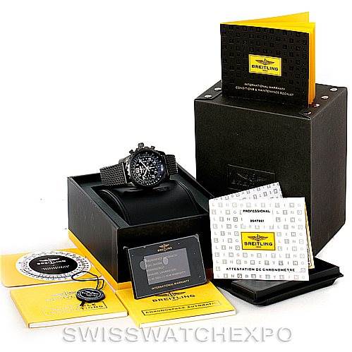 The image shows a Breitling Professional Series M2336022-BC17-150M Men's Stainless Steel Black Dial M2336022-BC17-150M Men's Stainless Steel Black Dial watch, accompanied by its box, manuals, certificates, and tags.