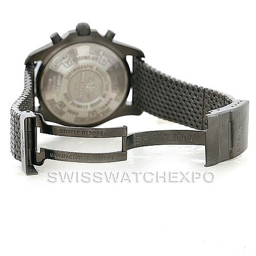 This image shows the back case and metal mesh strap of a Breitling Professional Series M2336022-BC17-150M Men's Stainless Steel Black Dial M2336022-BC17-150M Men's Stainless Steel Black Dial model watch.