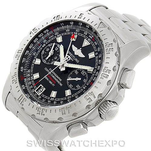 The image shows a Breitling Professional Series A27362 Men's Stainless Steel Black Dial A27362 Men's Stainless Steel Black Dial watch from an angled view, highlighting the face, bezel, pushers, and crown.