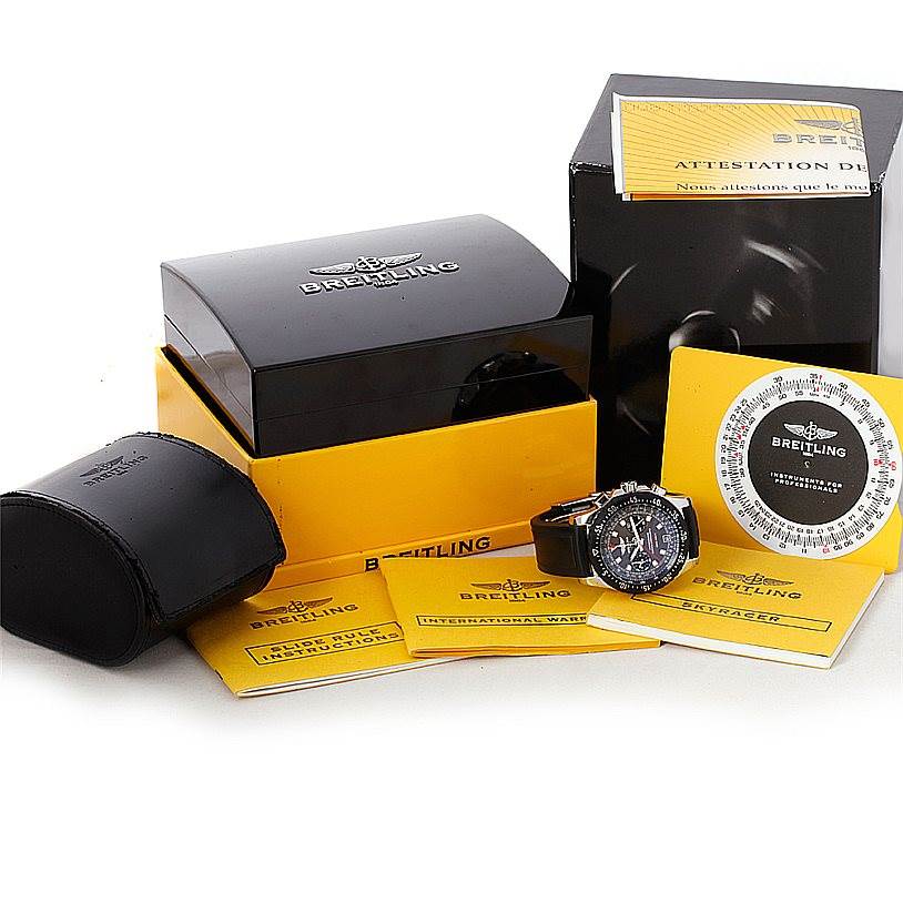 The image shows a Breitling Professional Series A27364 Men's Stainless Steel Grey Dial A27364 Men's Stainless Steel Grey Dial watch with its box, manuals, and accessories.