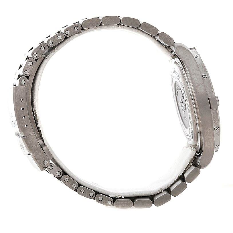 This image shows a side view of a Breitling Professional Series E79362 Men's Titanium Black Dial E79362 Men's Titanium Black Dial watch, highlighting its metal strap and case back.