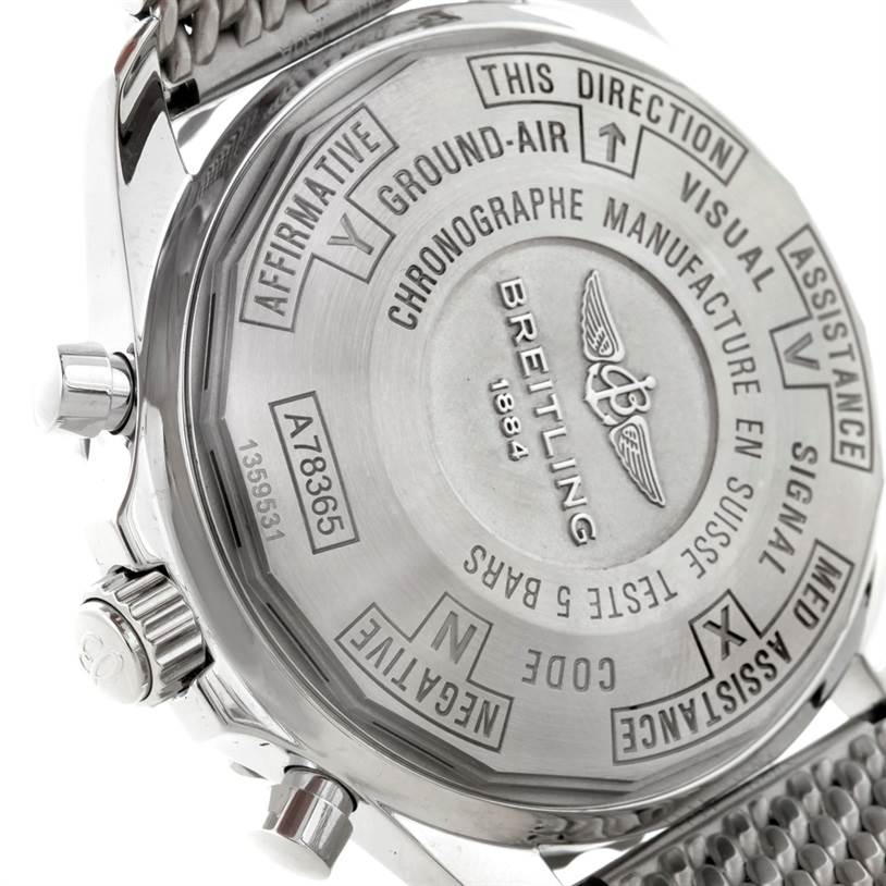 The image shows the back case and side buttons of a Breitling Professional Series A78365 Men's Stainless Steel Silver Dial A78365 Men's Stainless Steel Silver Dial watch.