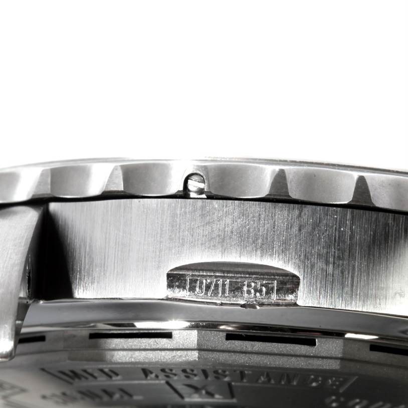 The image shows a close-up side view of the bezel and caseback of a Breitling Professional Series A78365 Men's Stainless Steel Silver Dial A78365 Men's Stainless Steel Silver Dial watch.