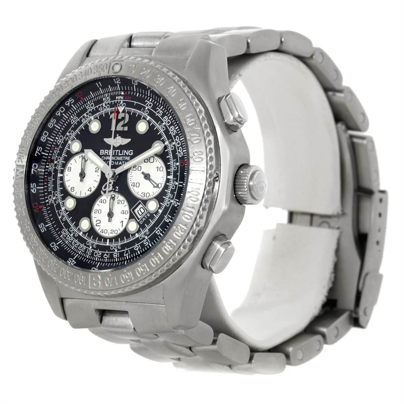 The image shows a Breitling Professional Series A42362 Men's Stainless Steel Grey Dial A42362 Men's Stainless Steel Grey Dial watch from a slightly tilted side angle, highlighting its face, bezel, and bracelet.