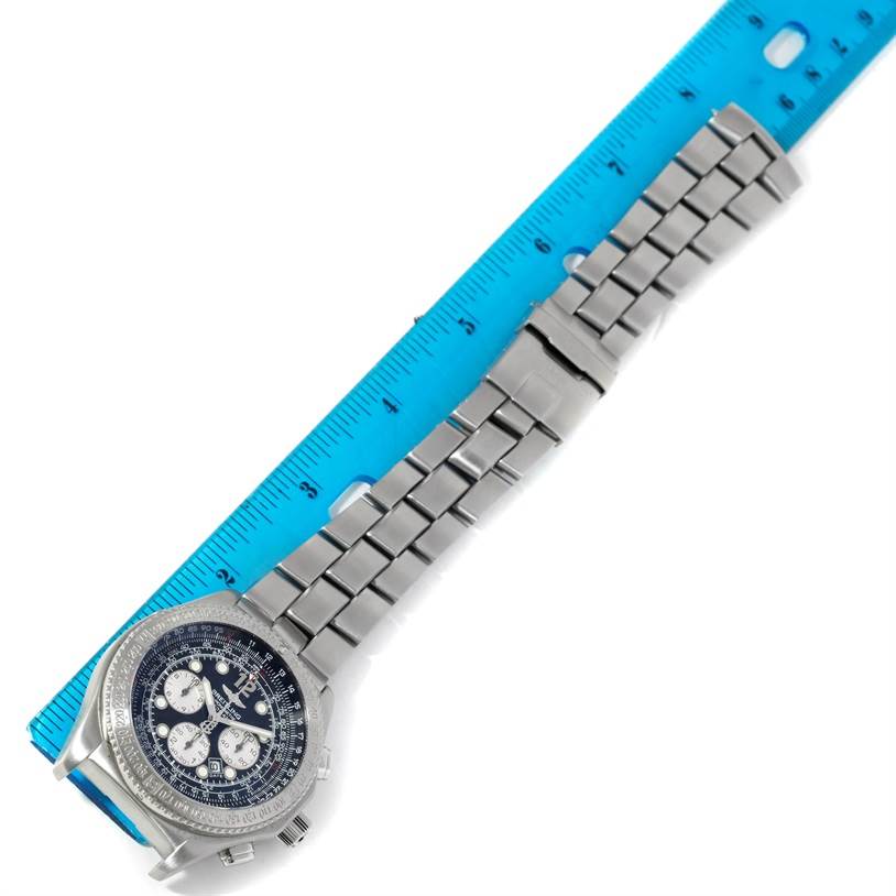 The image shows a top-down view of the Breitling Professional Series A42362 Men's Stainless Steel Grey Dial A42362 Men's Stainless Steel Grey Dial watch, highlighting its face and bracelet with a ruler beside it for scale.