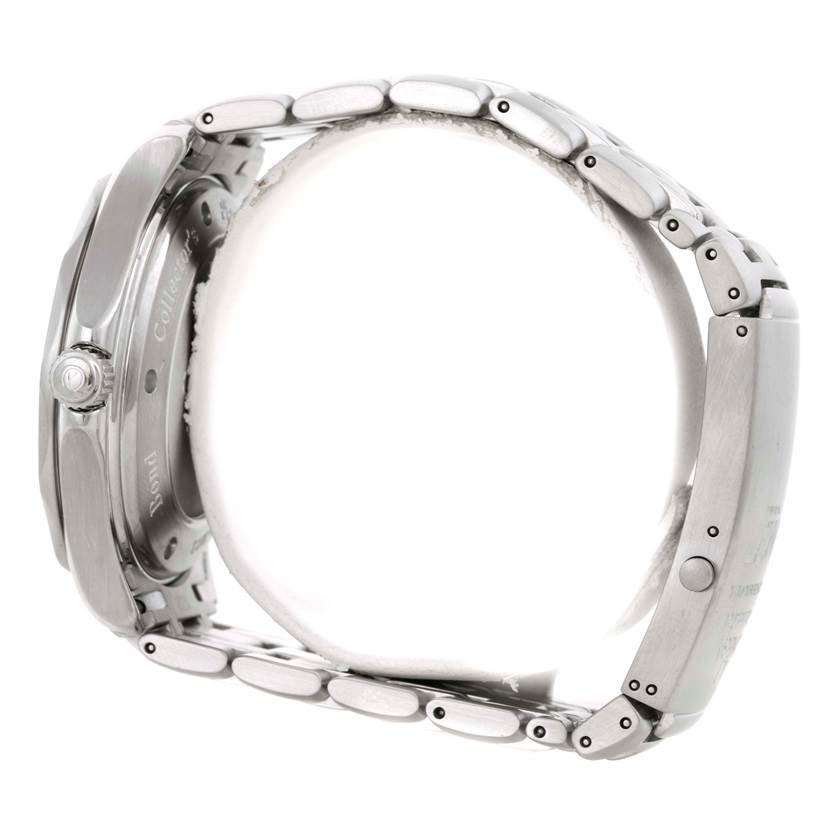 Side view of an Omega Seamaster 212.30.41.20.01.001 Men
s Stainless Steel Black Dial 212.30.41.20.01.001 Men
s Stainless Steel Black Dial watch showing the case, crown, and bracelet.