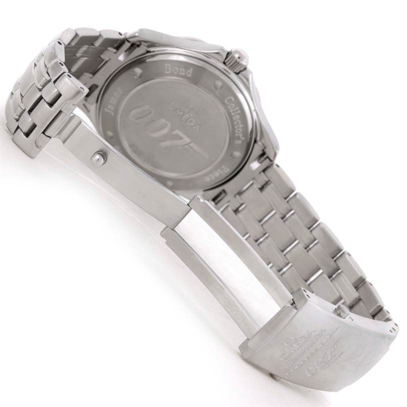 The image shows the back and bracelet of an Omega Seamaster 212.30.41.20.01.001 Men
s Stainless Steel Black Dial 212.30.41.20.01.001 Men
s Stainless Steel Black Dial watch at an angle, with a focus on the clasp and case back.