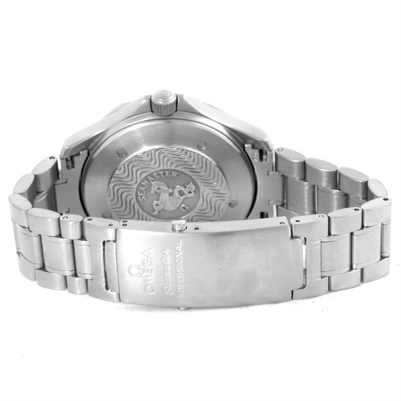 The image shows the back case and bracelet clasp of an Omega Seamaster 2538.20.00 Men
s Stainless Steel White Dial 2538.20.00 Men
s Stainless Steel White Dial watch from a rear angle.