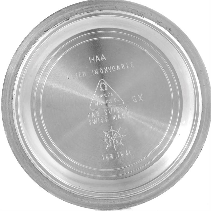 The image shows the inside view of the case back for an Omega Seamaster Men's Steel and Gold (two tone) White Dial Men's Steel and Gold (two tone) White Dial model watch.