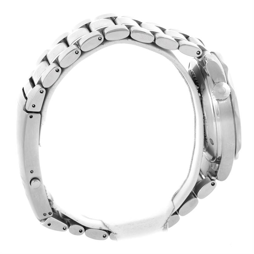 The image shows a side view of an Omega Seamaster 2252.50.00 Stainless Steel Black Dial 2252.50.00 Stainless Steel Black Dial watch, highlighting the bracelet and case.