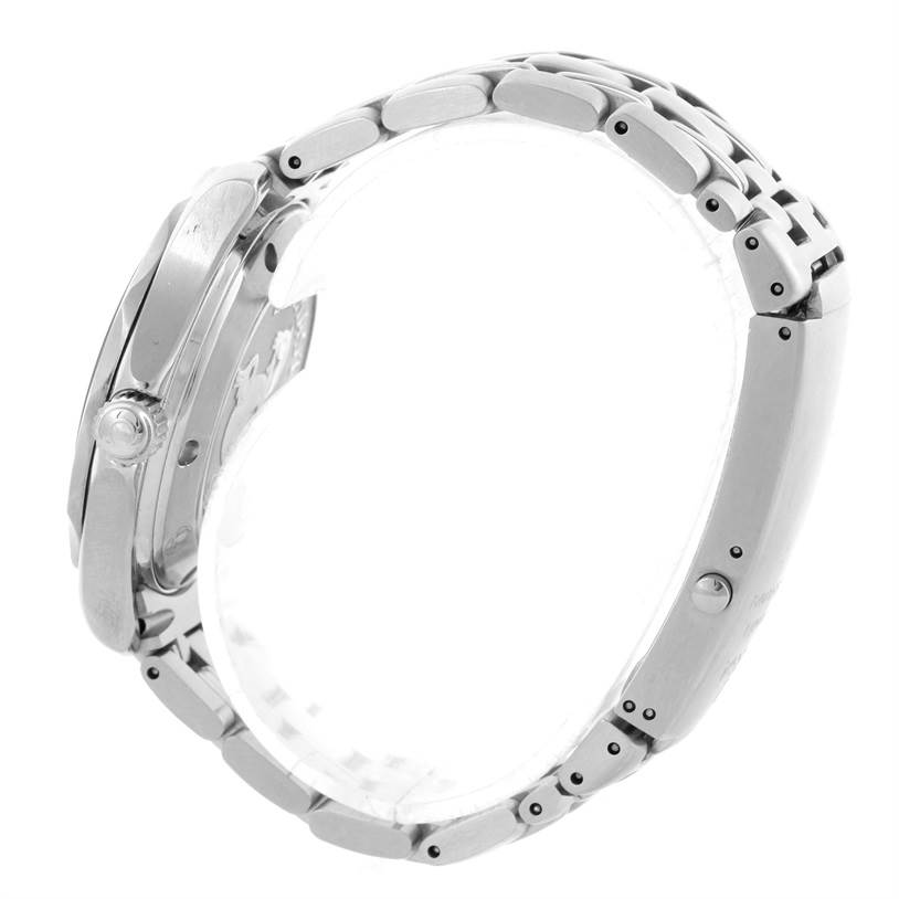 The image shows a side view of the Omega Seamaster 212.30.36.61.01.001 Men
s Stainless Steel Black Dial 212.30.36.61.01.001 Men
s Stainless Steel Black Dial watch, highlighting the case, crown, and stainless steel bracelet.