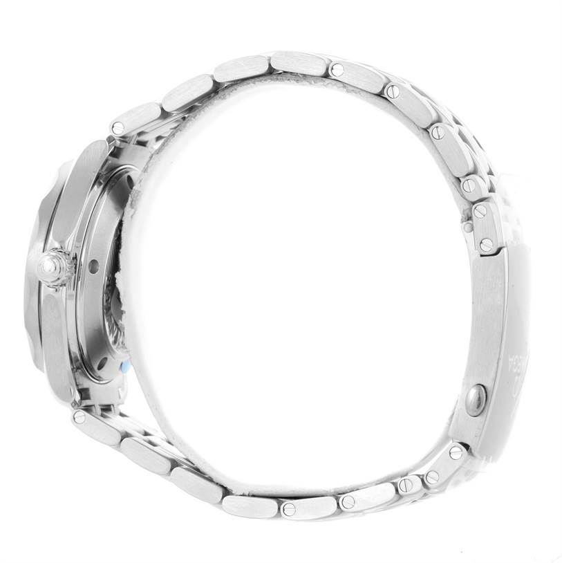 The image shows a side profile of the Omega Seamaster 212.30.36.20.01.002 Men
s Stainless Steel Black Dial 212.30.36.20.01.002 Men
s Stainless Steel Black Dial watch, highlighting the bracelet, crown, and casing.