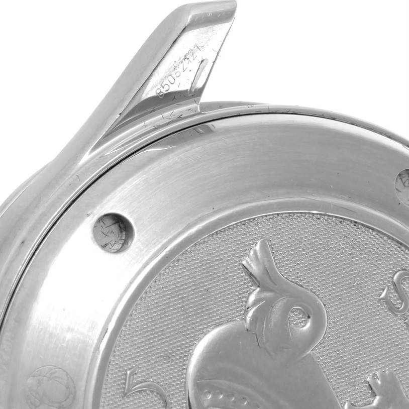 The image shows a close-up of the case back and lugs of an Omega Seamaster 2220.80.00 Men
s Stainless Steel Blue Dial 2220.80.00 Men
s Stainless Steel Blue Dial watch.
