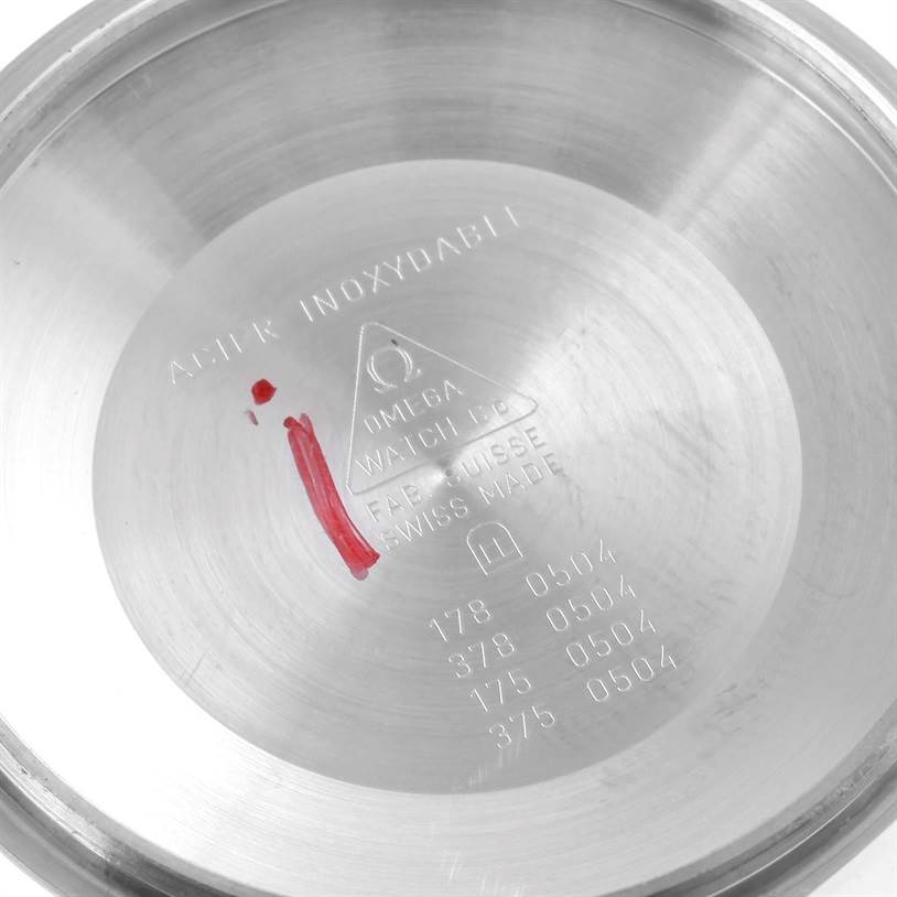 This image shows the inside of the case back for an Omega Seamaster 2599.80.00 Men
s Stainless Steel Blue Dial 2599.80.00 Men
s Stainless Steel Blue Dial watch, displaying model numbers and branding.