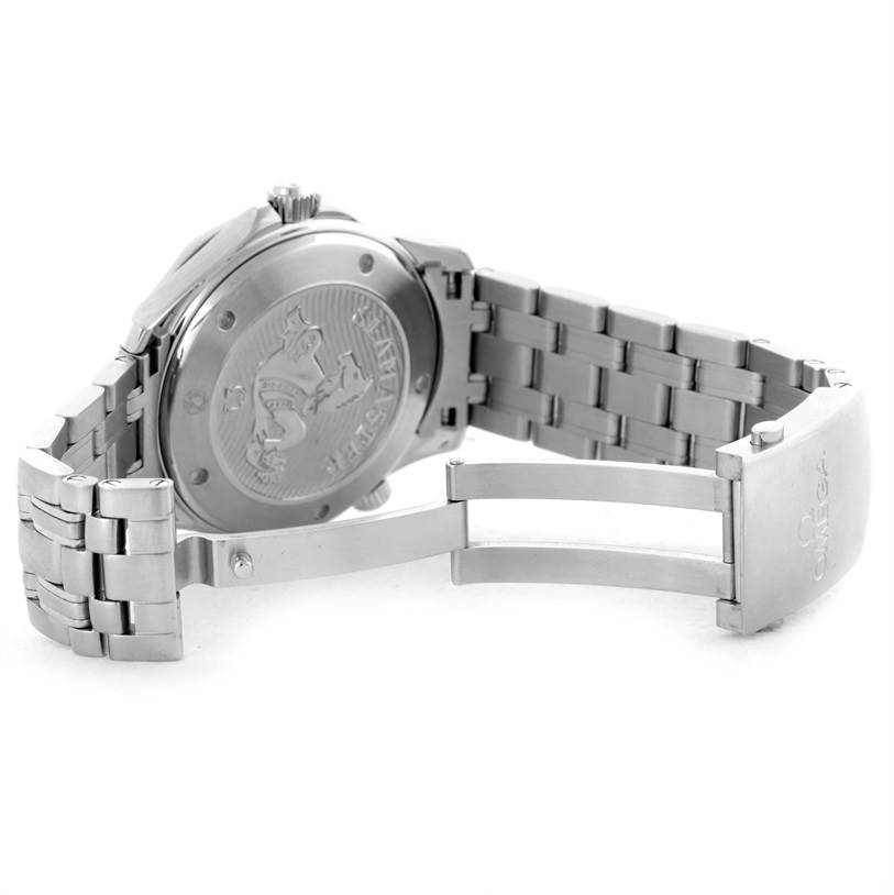 The image shows the case back, bracelet, and clasp of an Omega Seamaster 212.30.41.20.03.001 Men
s Stainless Steel Blue Dial 212.30.41.20.03.001 Men
s Stainless Steel Blue Dial watch from a rear angle.