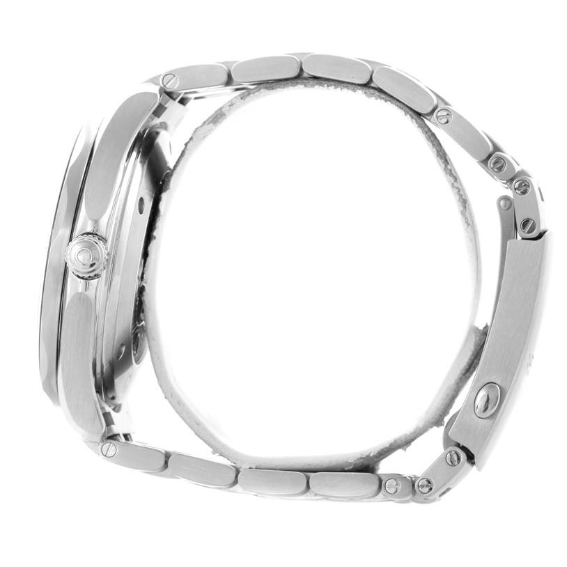 The image shows a side view of the Omega Seamaster 212.30.41.20.03.001 Men
s Stainless Steel Blue Dial 212.30.41.20.03.001 Men
s Stainless Steel Blue Dial watch, highlighting its metal strap and clasp.