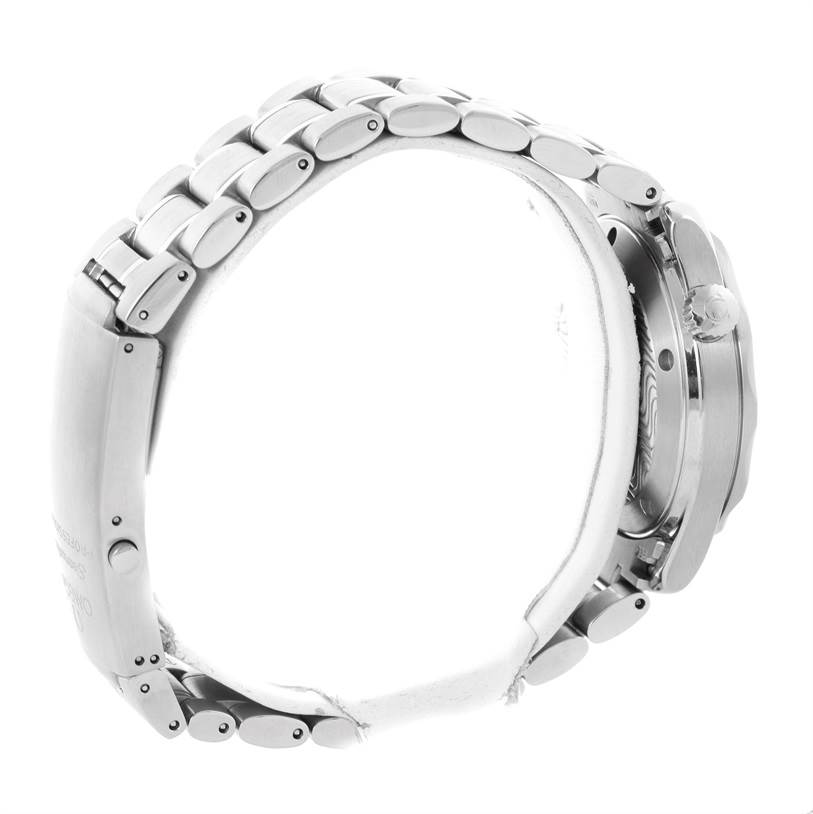 The image shows a side view of an Omega Seamaster 2262.50.00 Men
s Stainless Steel Black Dial 2262.50.00 Men
s Stainless Steel Black Dial watch, highlighting the bracelet and partial case.