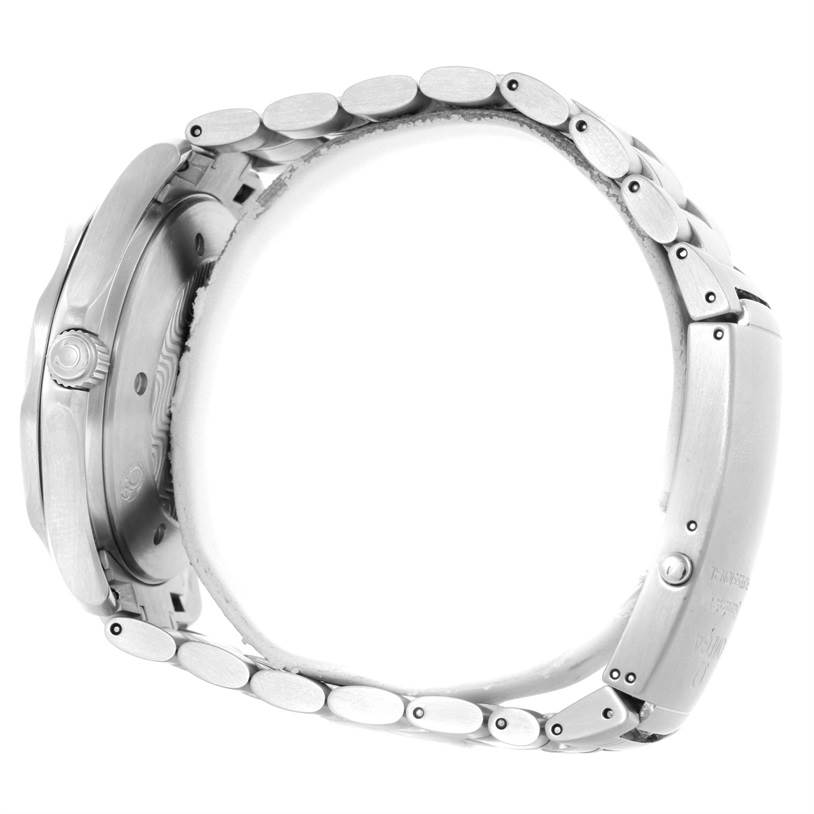 This image shows a side view of an Omega Seamaster 2538.20.00 Men
s Stainless Steel White Dial 2538.20.00 Men
s Stainless Steel White Dial watch, highlighting the bracelet links and part of the case with the crown.