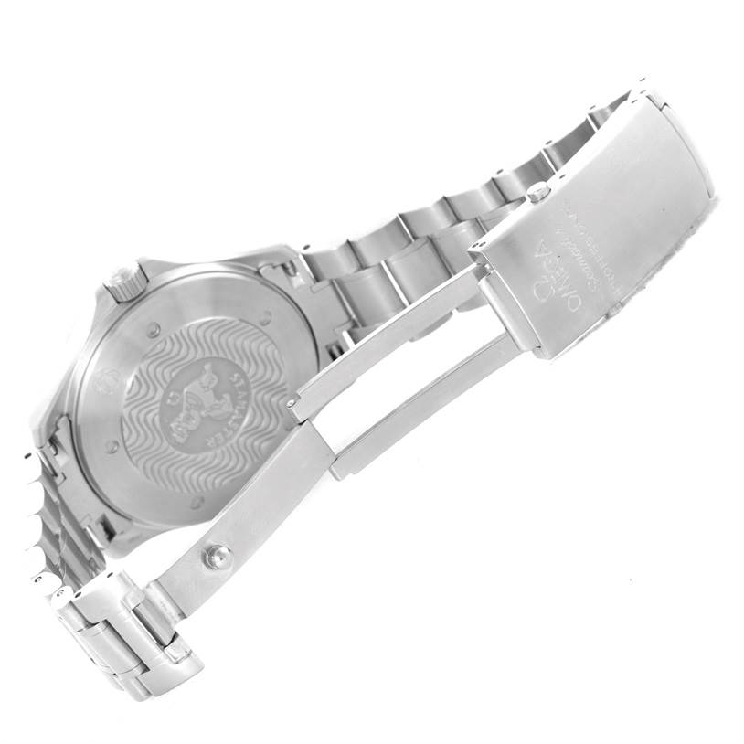 The image shows the back case and partially open metal bracelet of an Omega Seamaster 2538.20.00 Men
s Stainless Steel White Dial 2538.20.00 Men
s Stainless Steel White Dial watch.