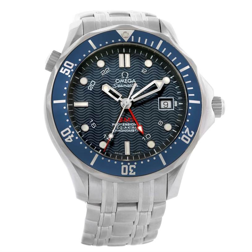 The watch is an Omega Seamaster 2535.80.00 Men
s Stainless Steel Blue Dial 2535.80.00 Men
s Stainless Steel Blue Dial model shown from the front, displaying the dial, bezel, crown, and bracelet.
