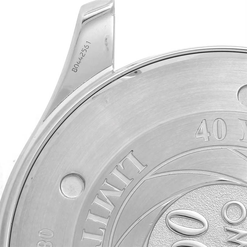 The image shows a close-up view of the back case and part of the lug of the Omega Seamaster 2537.80.00 Men
s Stainless Steel Blue Dial 2537.80.00 Men
s Stainless Steel Blue Dial watch, featuring engraved details.