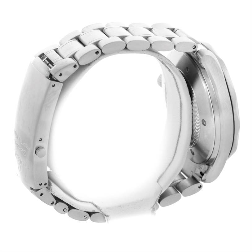 The image shows the side and back view of an Omega Seamaster 2538.20.00 Men's Stainless Steel White Dial 2538.20.00 Men's Stainless Steel White Dial watch, highlighting its bracelet and clasp.