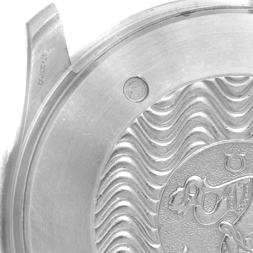 The image shows a close-up of the case back of an Omega Seamaster 2538.20.00 Men's Stainless Steel White Dial 2538.20.00 Men's Stainless Steel White Dial watch.